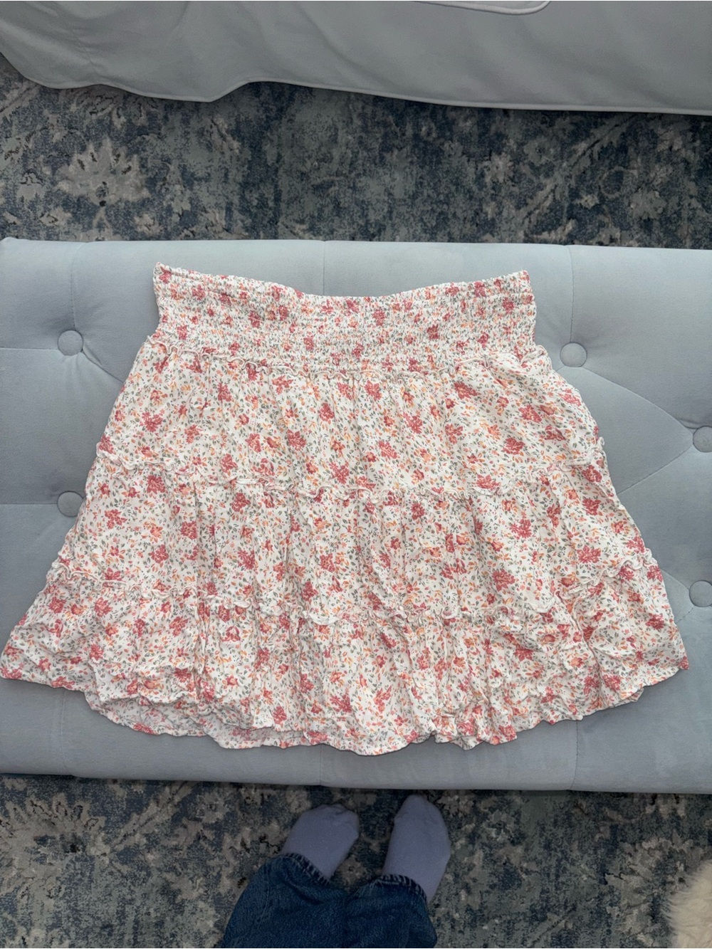 American Eagle Outfitters White Mini Skirt with Floral Print